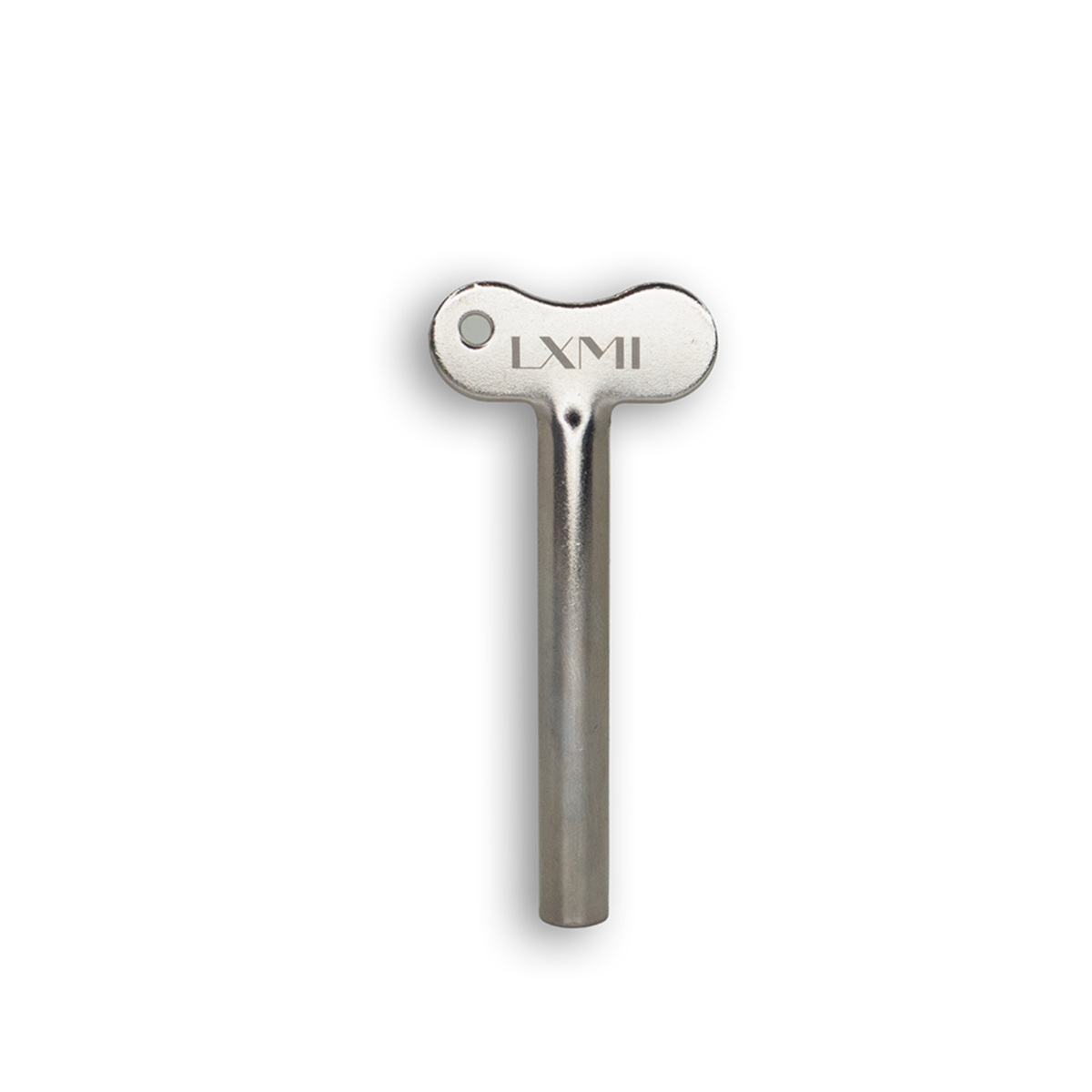 Metallic tool with a cylindrical shaft and wingnut head on a white background, used to get every last drop out of your skincare