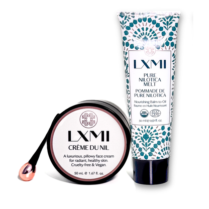 LXMI AM/PM Kit with a full-size Pure Nilotica Melt and Crème du Nil moisturizer.