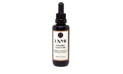 LXMI Scalp Tonic - a reinvigorating scalp serum with organic Moroccan Rose Water, Organic Vanilla Bean Extract, and organic Hibiscus Sabdariffa Extract.